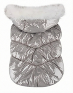 Faux Fur Hooded Dog Puffer Coat, with Harness D-ring