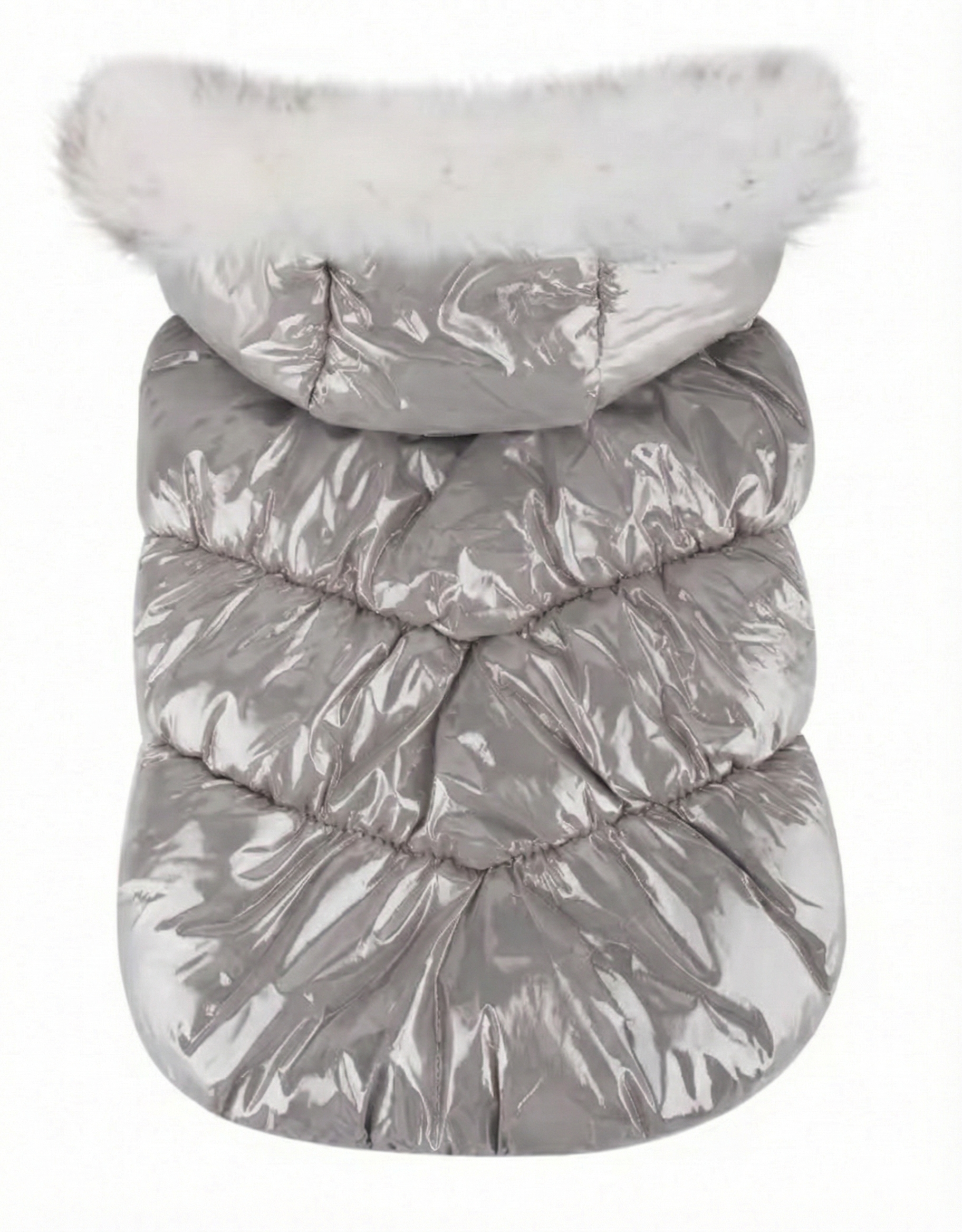 Faux Fur Hooded Dog Puffer Coat, with Harness D-ring