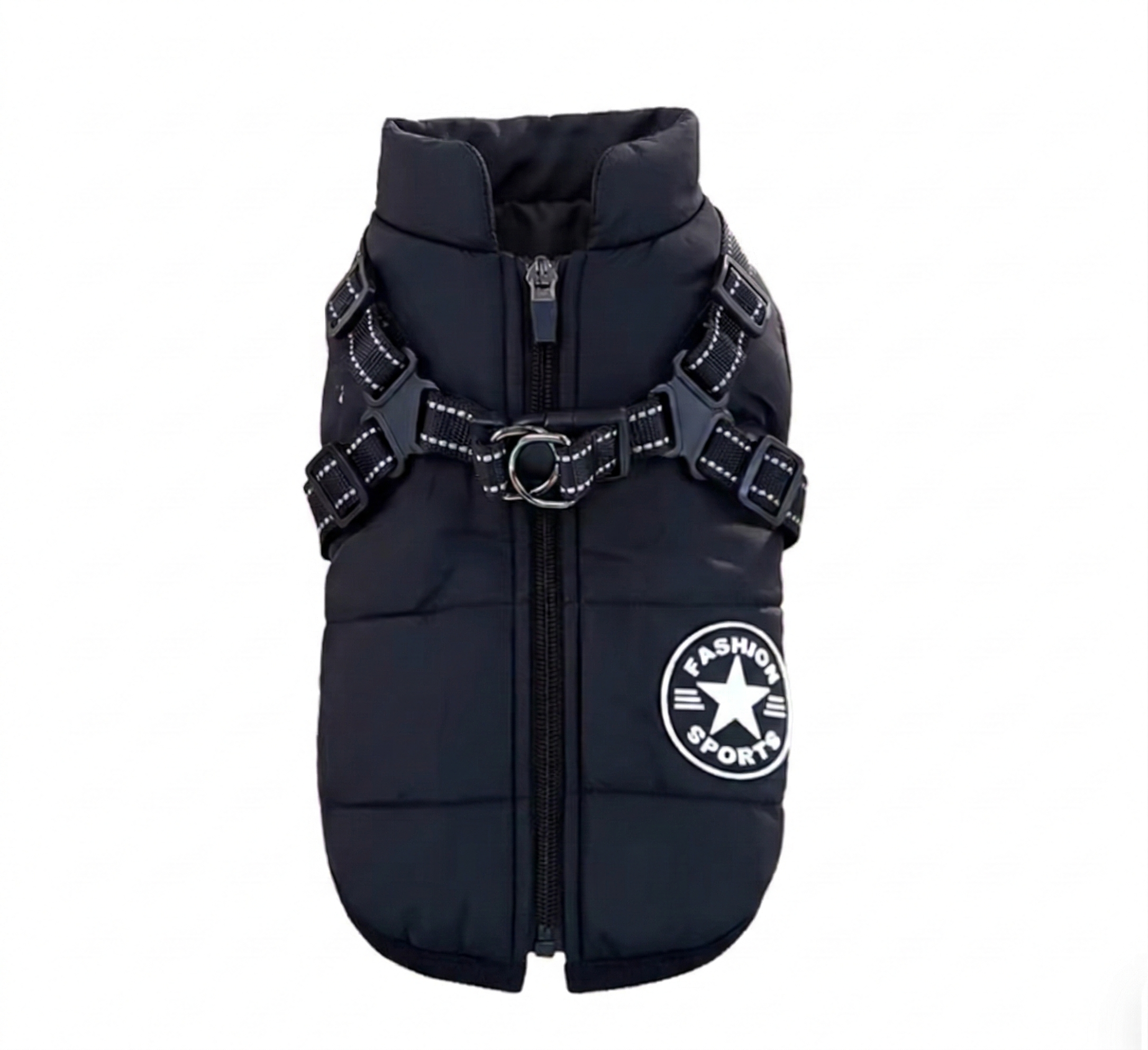 Waterproof High-Collar Dog Puffer Vest, with Harness D-rings