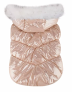 Faux Fur Hooded Dog Puffer Coat, with Harness D-ring