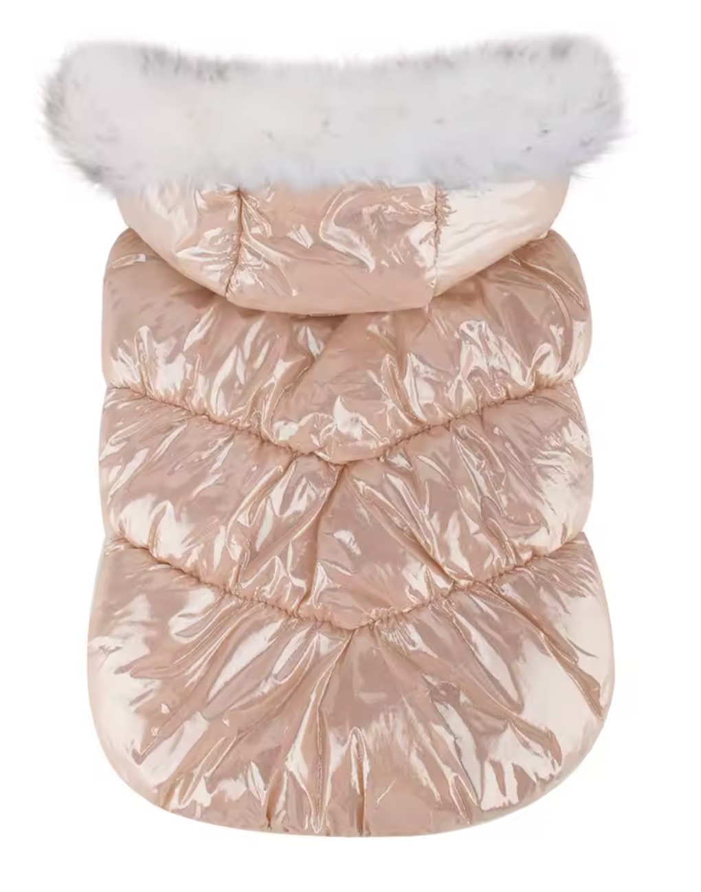 Faux Fur Hooded Dog Puffer Coat, with Harness D-ring