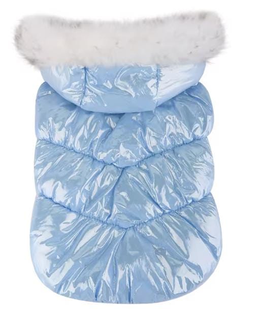 Faux Fur Hooded Dog Puffer Coat, with Harness D-ring