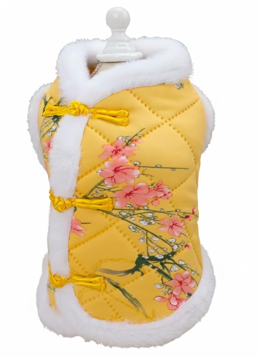 Floral Cheongsam Winter Jacket, for Dogs and Cats