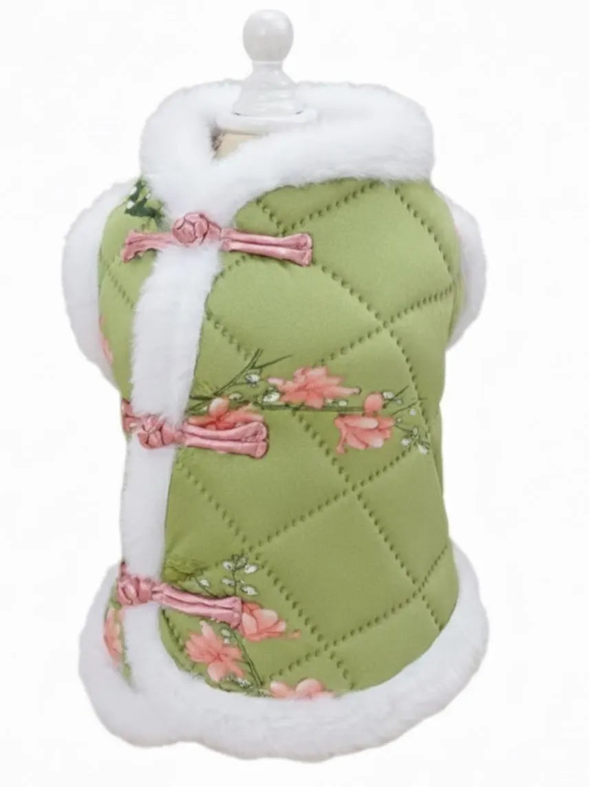 Floral Cheongsam Winter Jacket, for Dogs and Cats