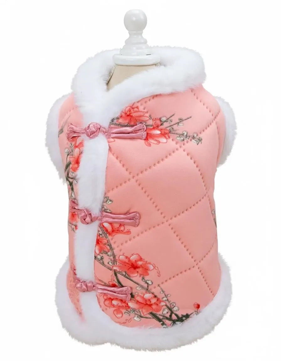 Floral Cheongsam Winter Jacket, for Dogs and Cats