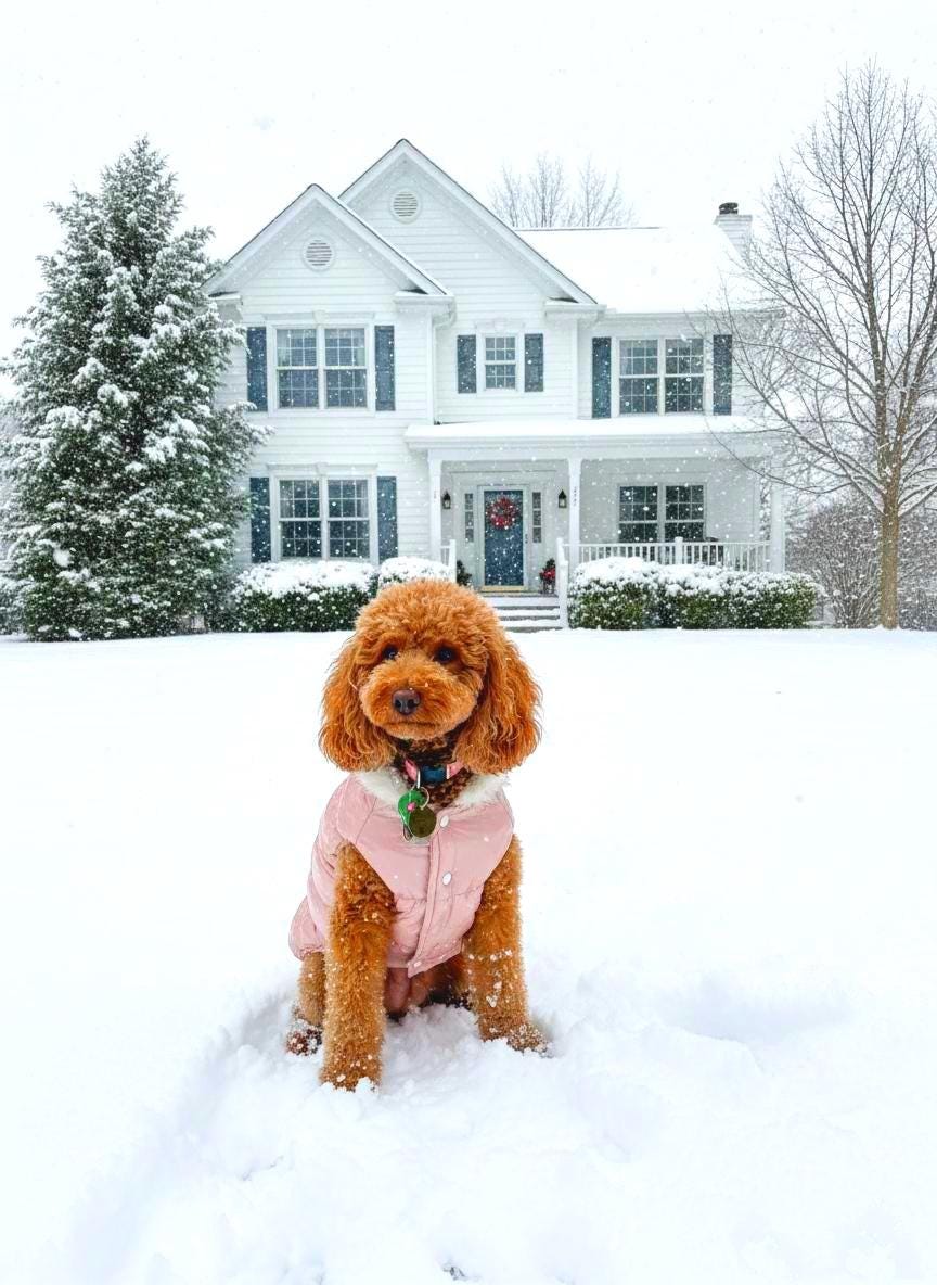 Faux Fur Hooded Dog Puffer Coat, with Harness D-ring