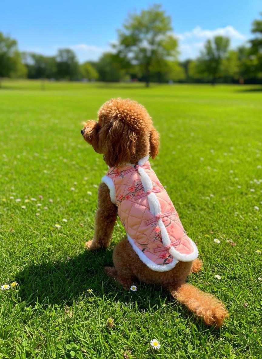 Floral Cheongsam Winter Jacket, for Dogs and Cats