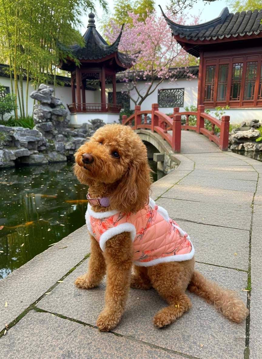 Floral Cheongsam Winter Jacket, for Dogs and Cats
