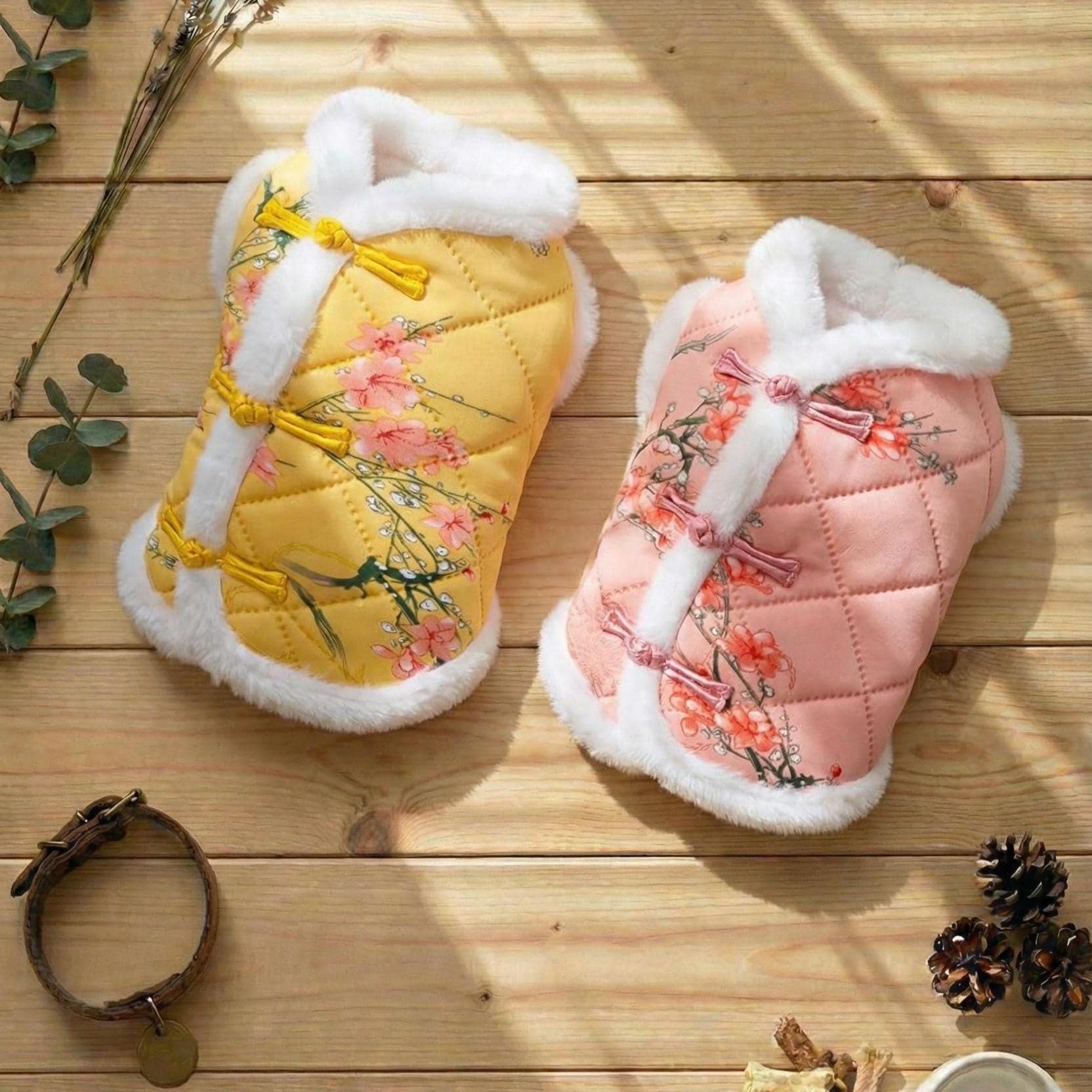 Floral Cheongsam Winter Jacket, for Dogs and Cats