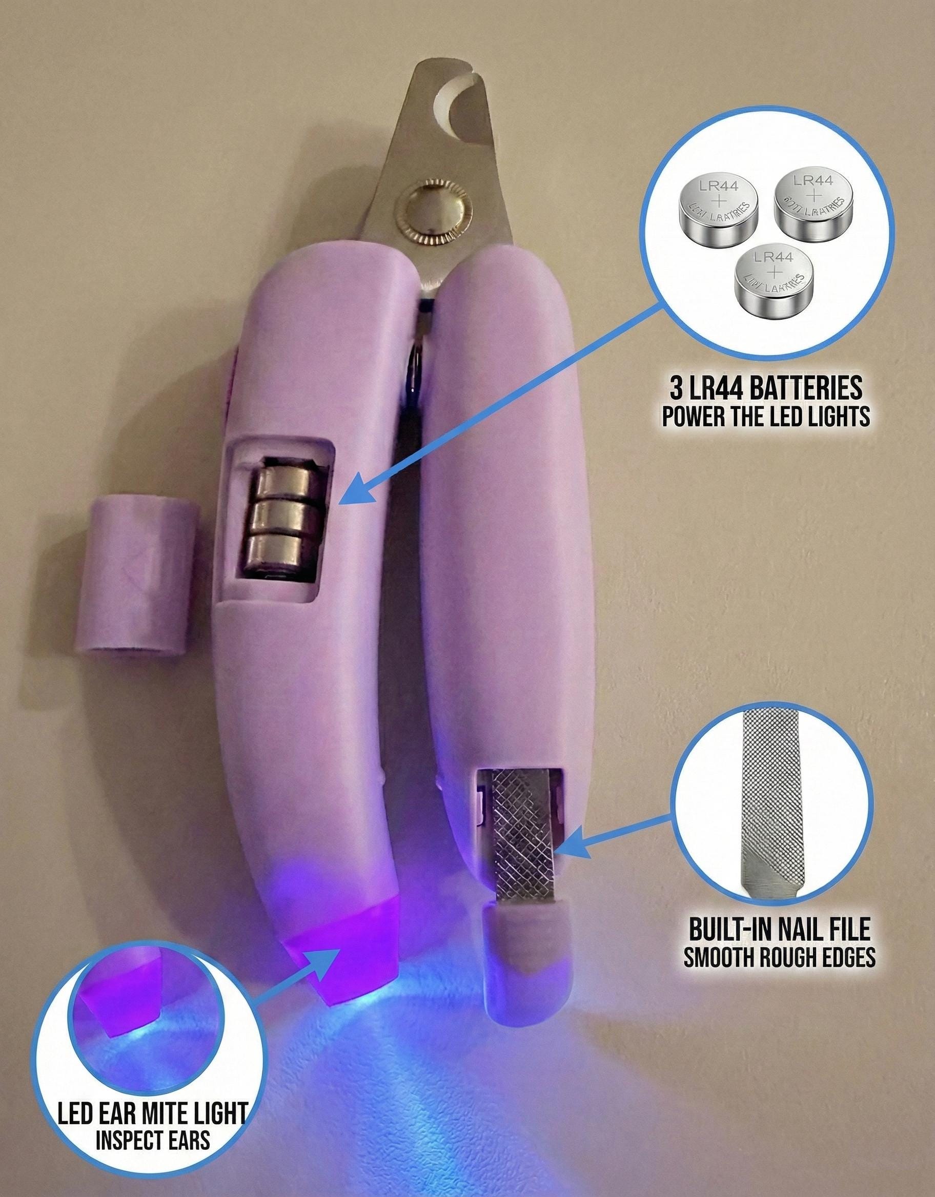 3-in-1 LED Pet Nail Clippers, for Dogs & Cats