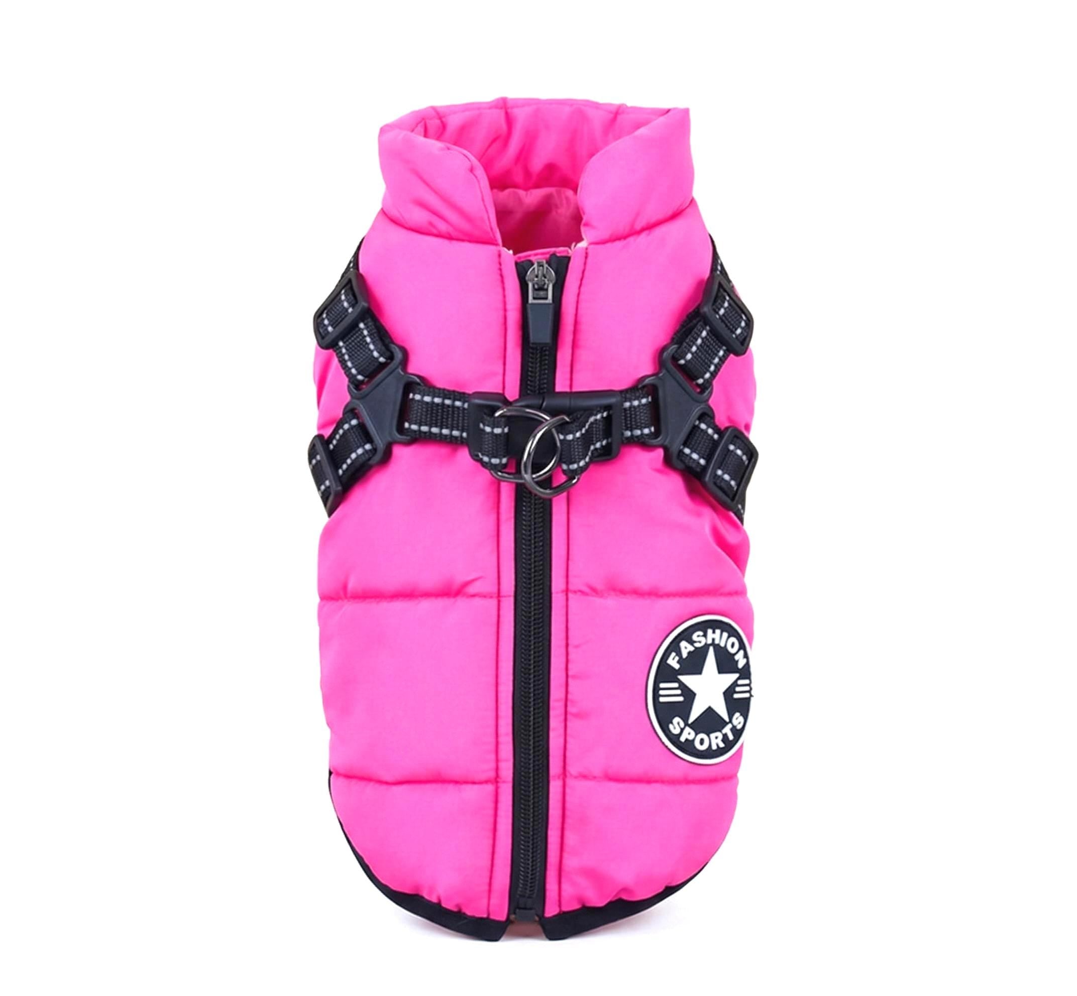 Waterproof High-Collar Dog Puffer Vest, with Harness D-rings