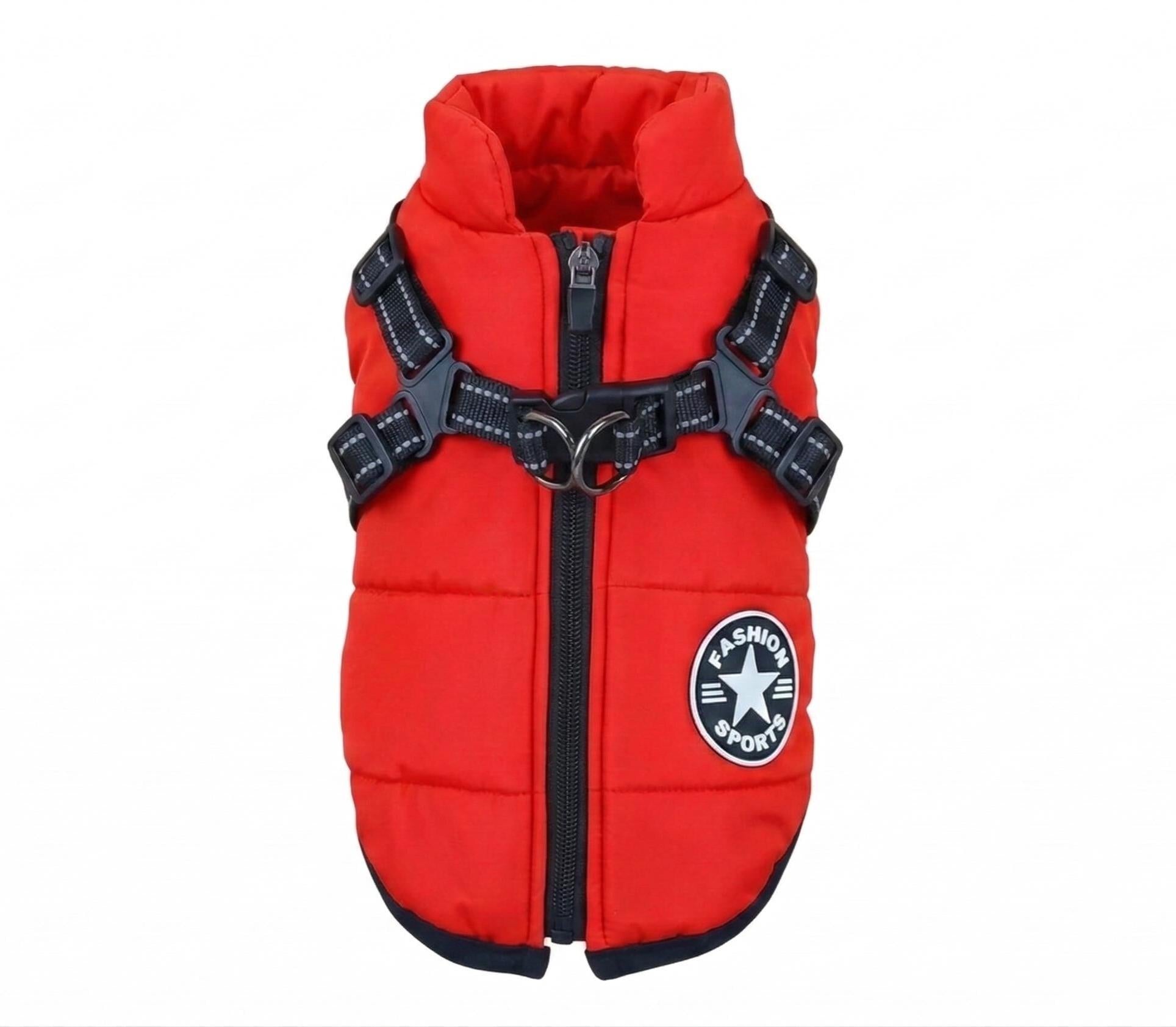 Waterproof High-Collar Dog Puffer Vest, with Harness D-rings
