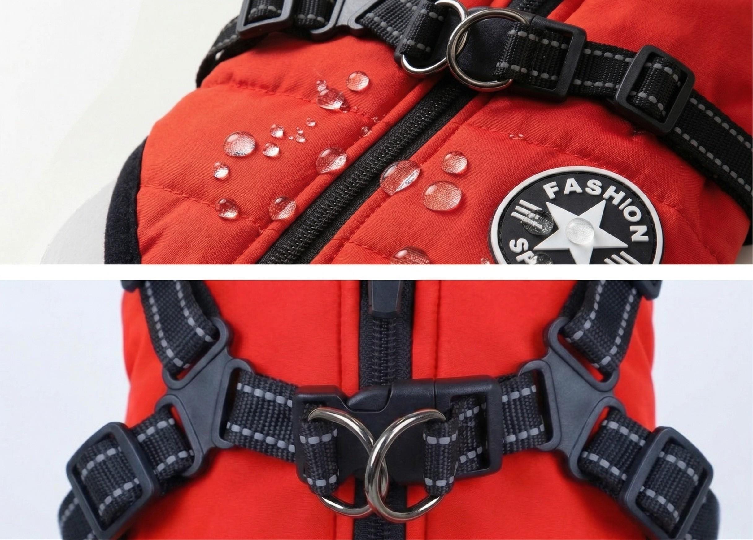 Waterproof High-Collar Dog Puffer Vest, with Harness D-rings