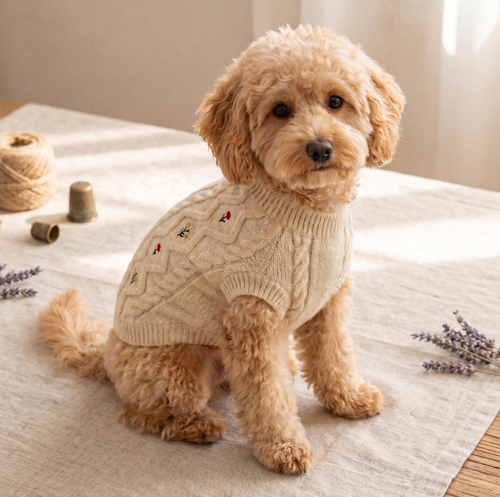 Embroidered Floral Dog Sweater