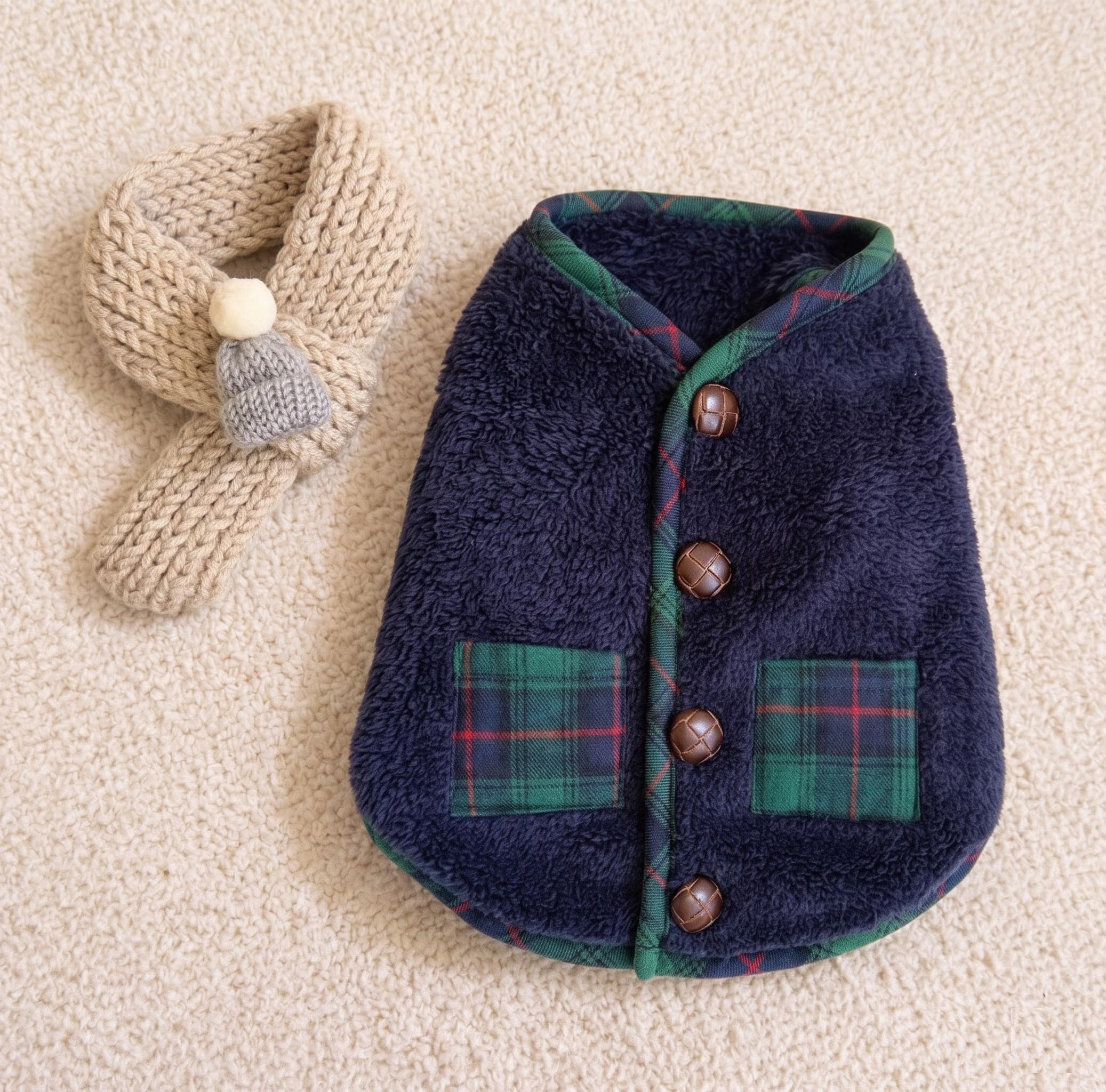 Sherpa Cardigan & Scarf Set, for Dogs & Cats